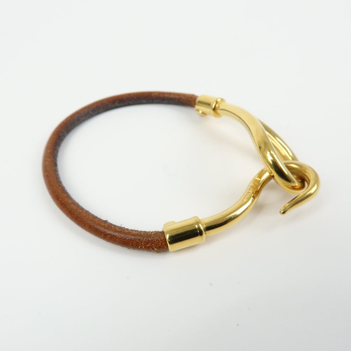 Hermes Jumbo Hook Braided Leather and Metal, Brown, Leather, Bracelet