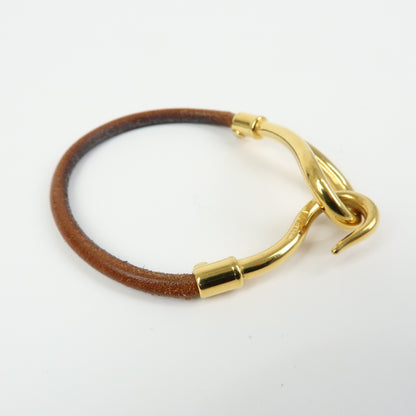 Hermes Jumbo Hook Braided Leather and Metal, Brown, Leather, Bracelet