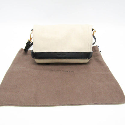 Bottega Veneta Fold Over Canvas with Leather, Beige, Canvas, Crossbody Bag