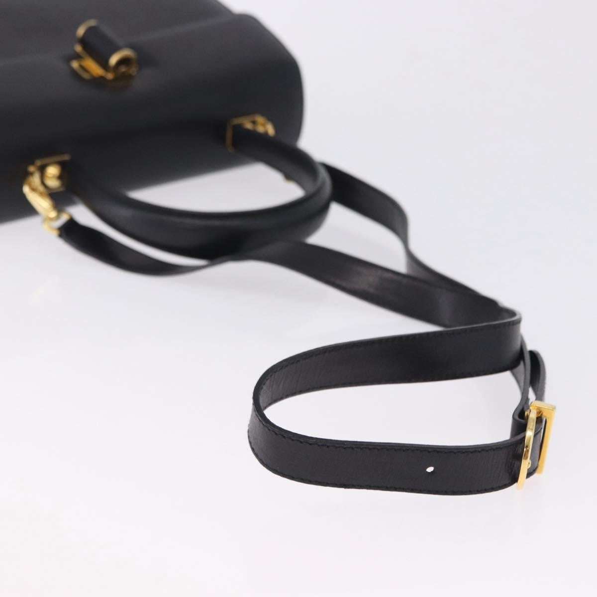 Salvatore Ferragamo Gancini Leather, Black, Leather, Handbag