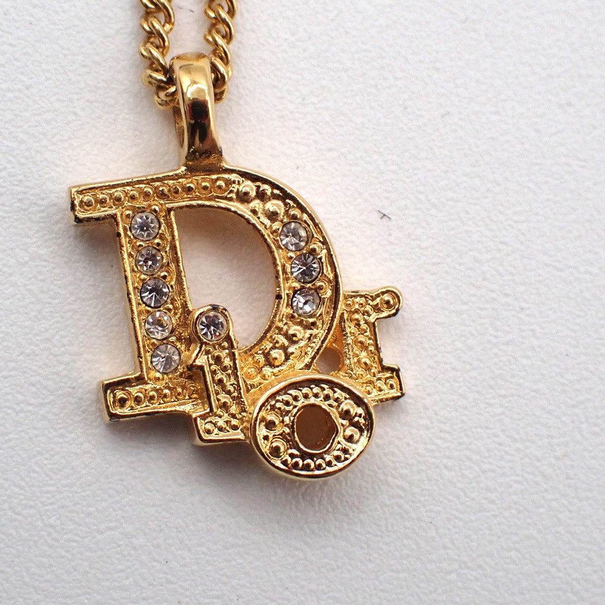 Christian Dior Vintage Dior Logo Metal and Crystal, Gold, Gold Plated, Necklace