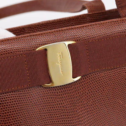 Salvatore Ferragamo Vala tote Embossed Leather, Brown, Leather, Tote Bag