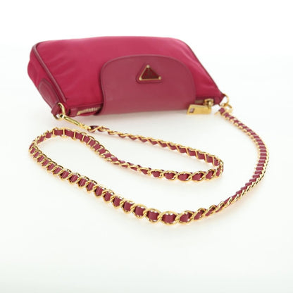 Prada Chain Tessuto and Saffiano Leather, Pink, Nylon, Shoulder Bag