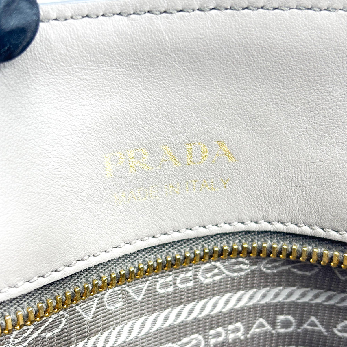 Prada Side Pleat Saffiano Leather, Gray, Leather, Tote Bag