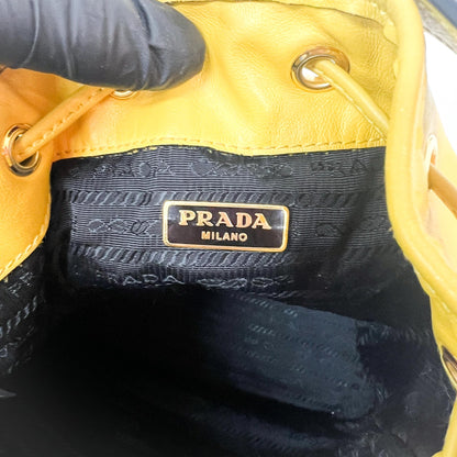 Prada Duet Drawstring Bucket Leather, Yellow, Leather, Handbag
