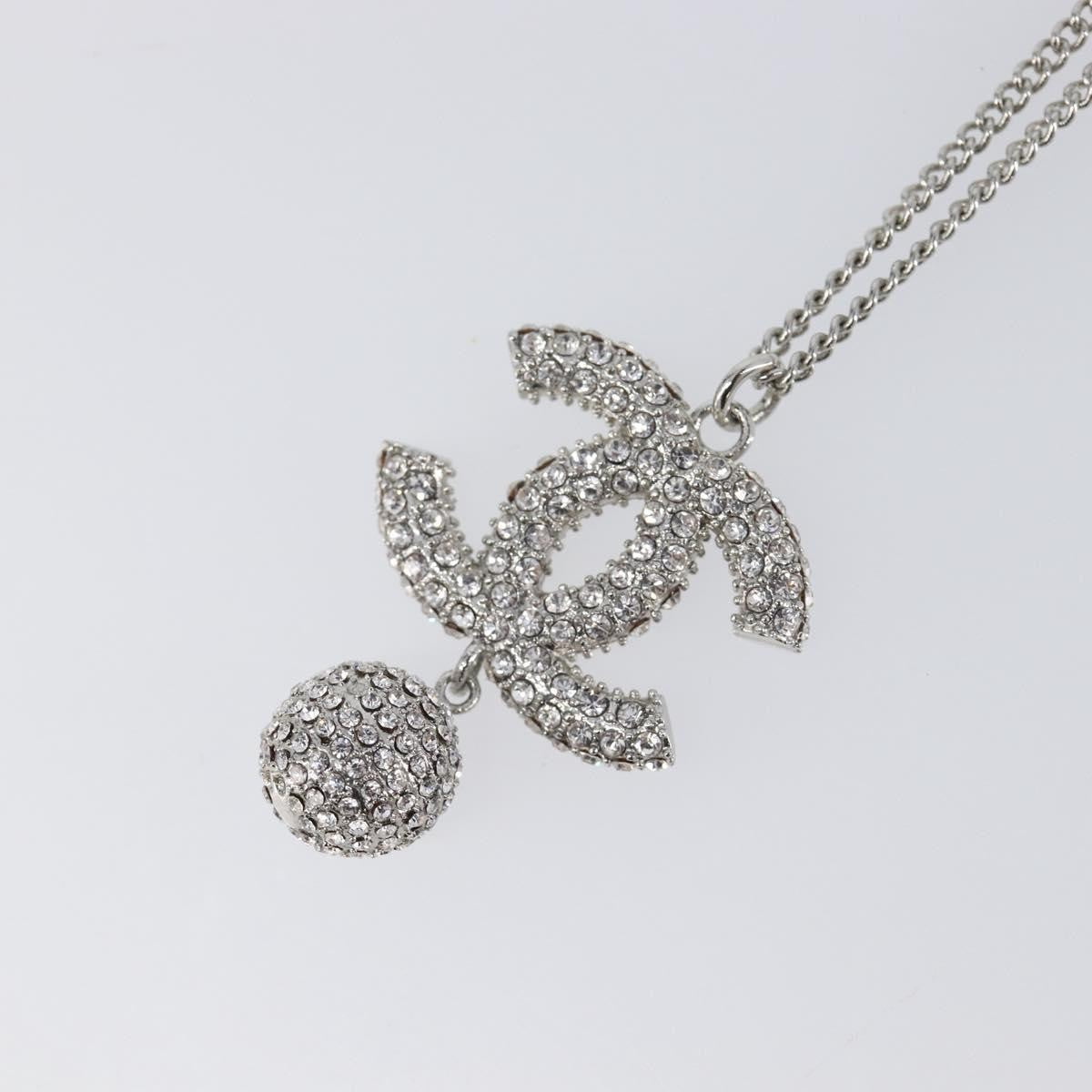 Chanel CC Ball Drop Pendant Metal with Crystals, Silver, Metal, Necklace