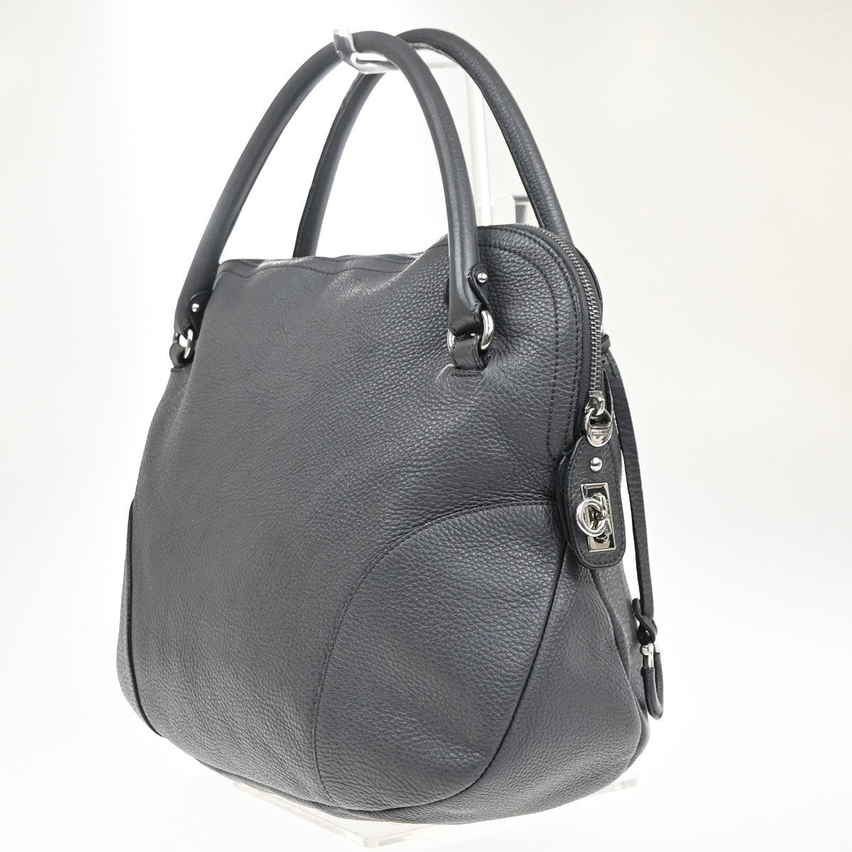 Salvatore Ferragamo Bonaria Satchel Leather, Gray, Leather, Handbag