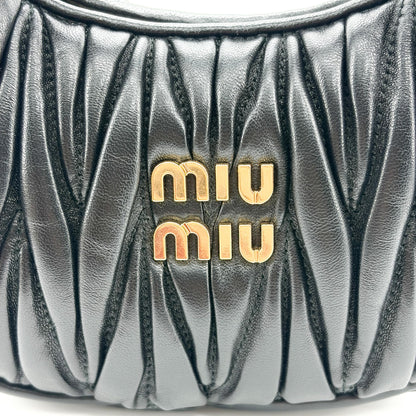 Miu Miu Wander Hobo Matelasse Leather, Black, Leather, Shoulder Bag