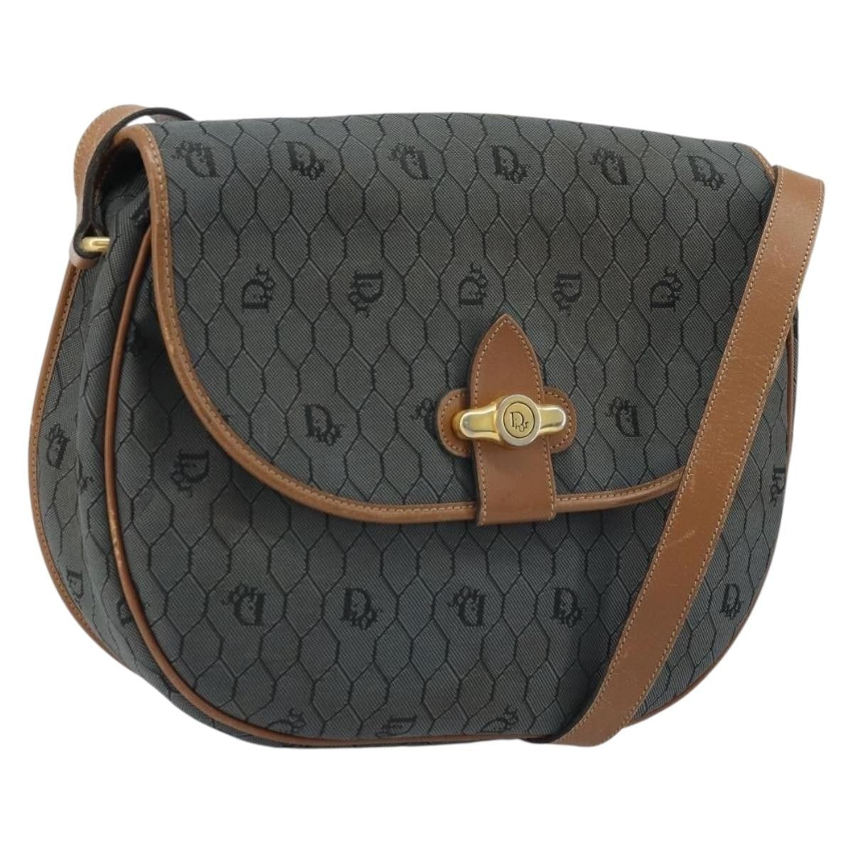 Christian Dior Vintage Honeycomb Flap Canvas and Leather, Black, Canvas, Shoulder Bag