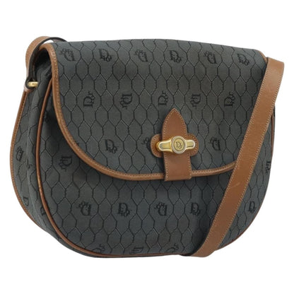 Christian Dior Vintage Honeycomb Flap Canvas and Leather, Black, Canvas, Shoulder Bag