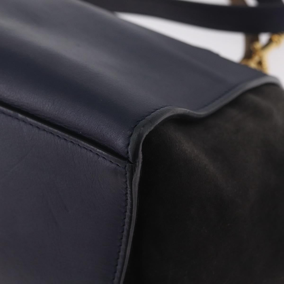 Celine Tricolor Trapeze Leather, Navy, Leather, Handbag