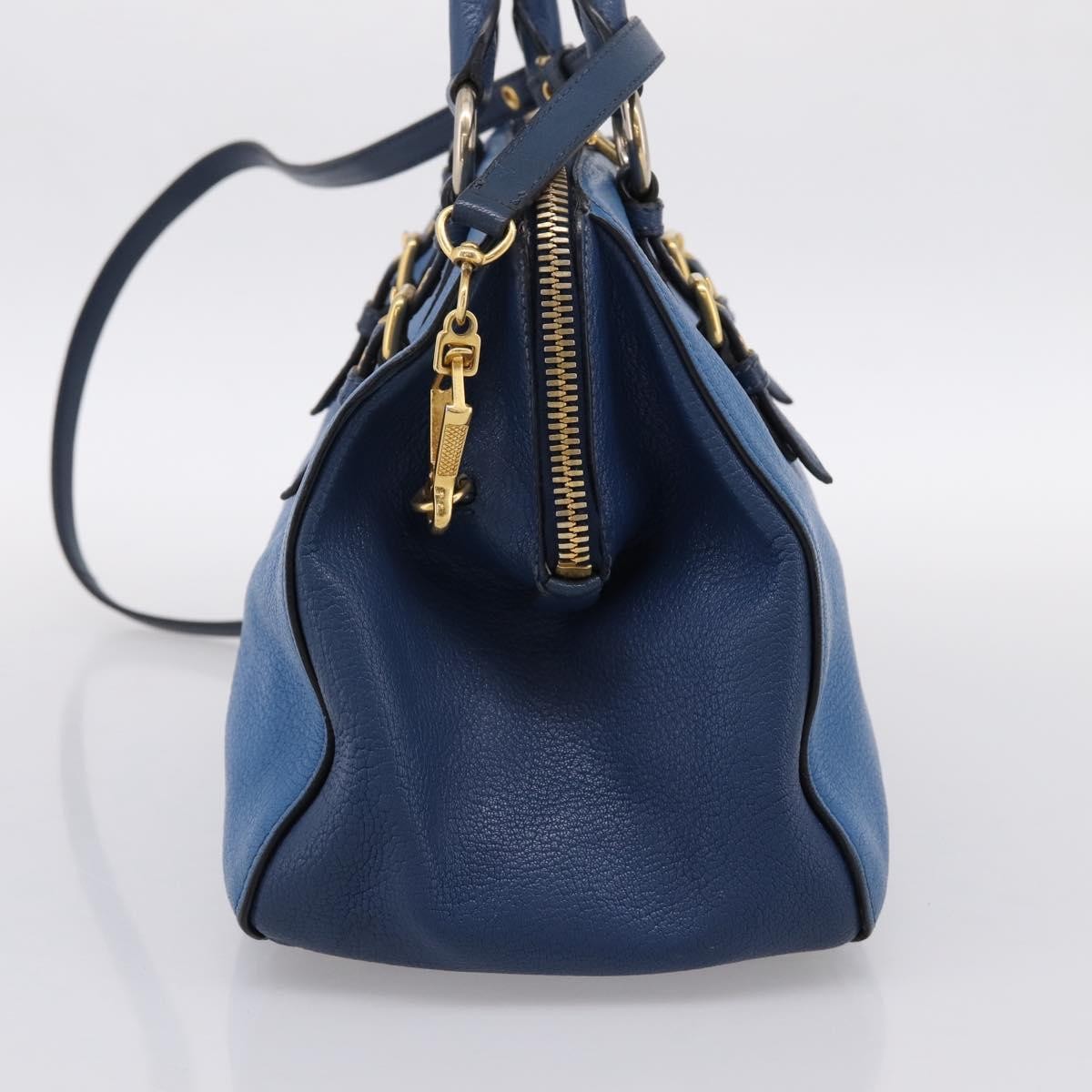 Miu Miu Madras Bowler Leather, Blue, Leather, Handbag