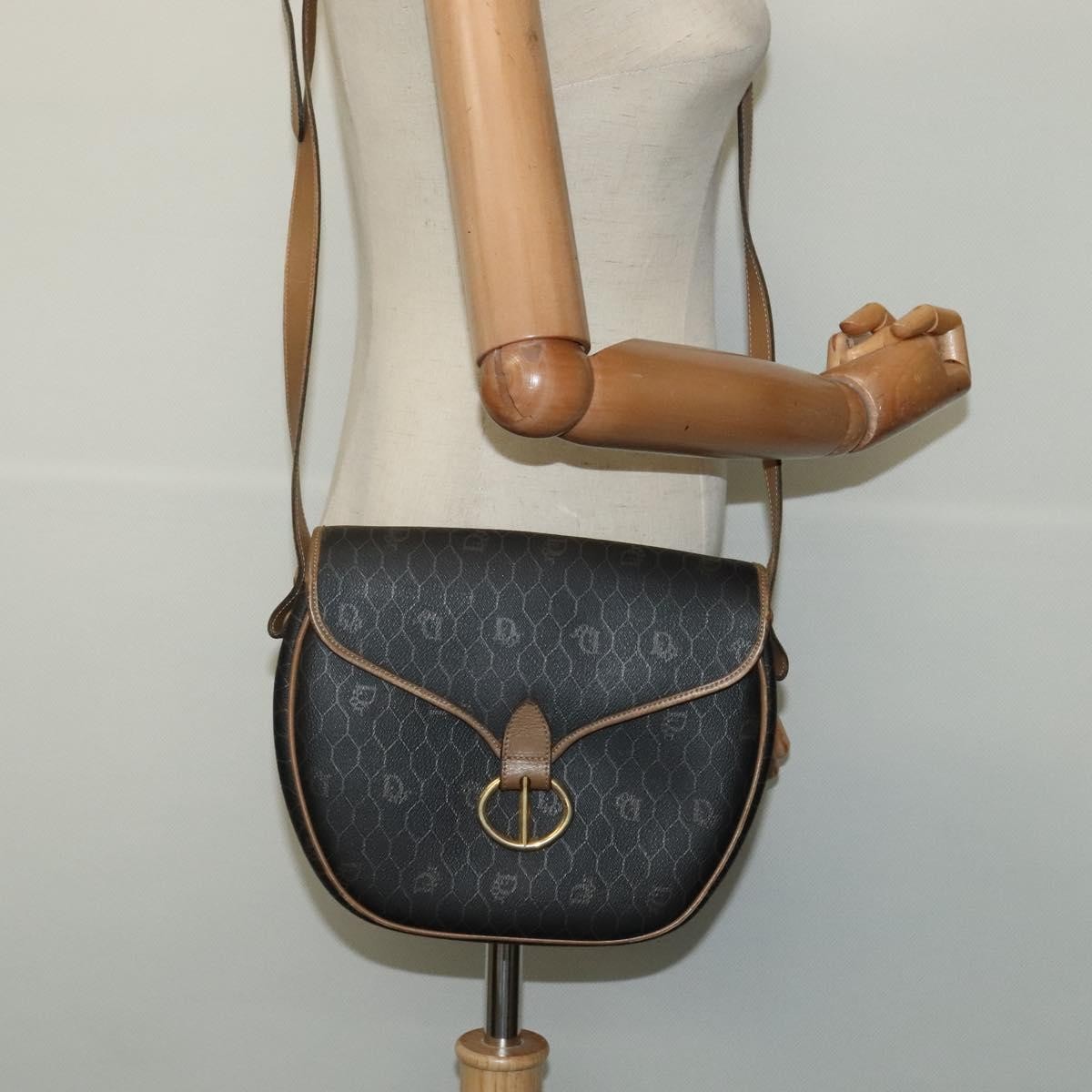 Christian Dior Vintage Honeycomb Flap Canvas and Leather, Black, Canvas, Shoulder Bag