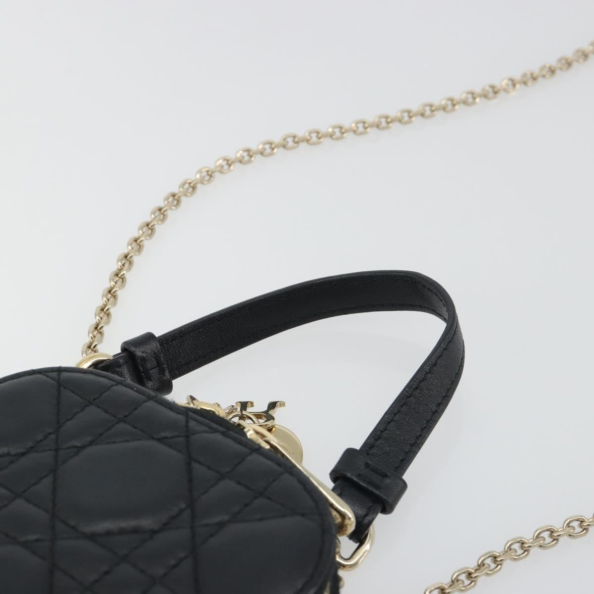 Christian Dior Lady Dior Phone Holder on Chain Cannage Quilt Lambskin, Black, Leather, Shoulder Bag