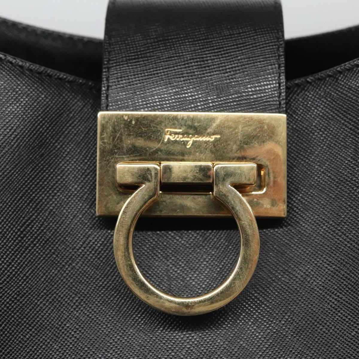 Salvatore Ferragamo Gancio Flap Hobo Leather, Black, Leather, Shoulder Bag