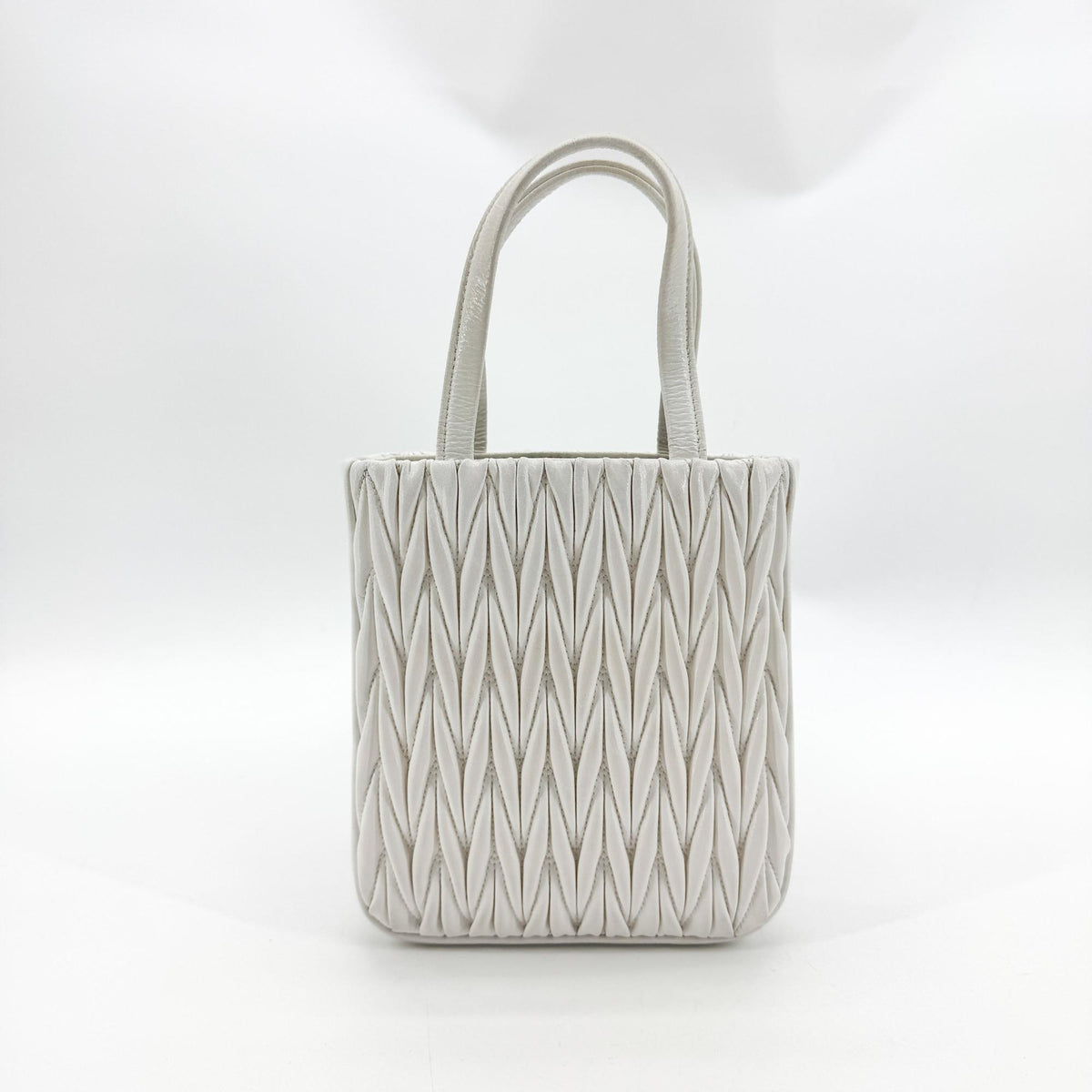 Miu Miu Matelassé Nappa Leather Top Handle Bag Leather, White, Leather, Clutch