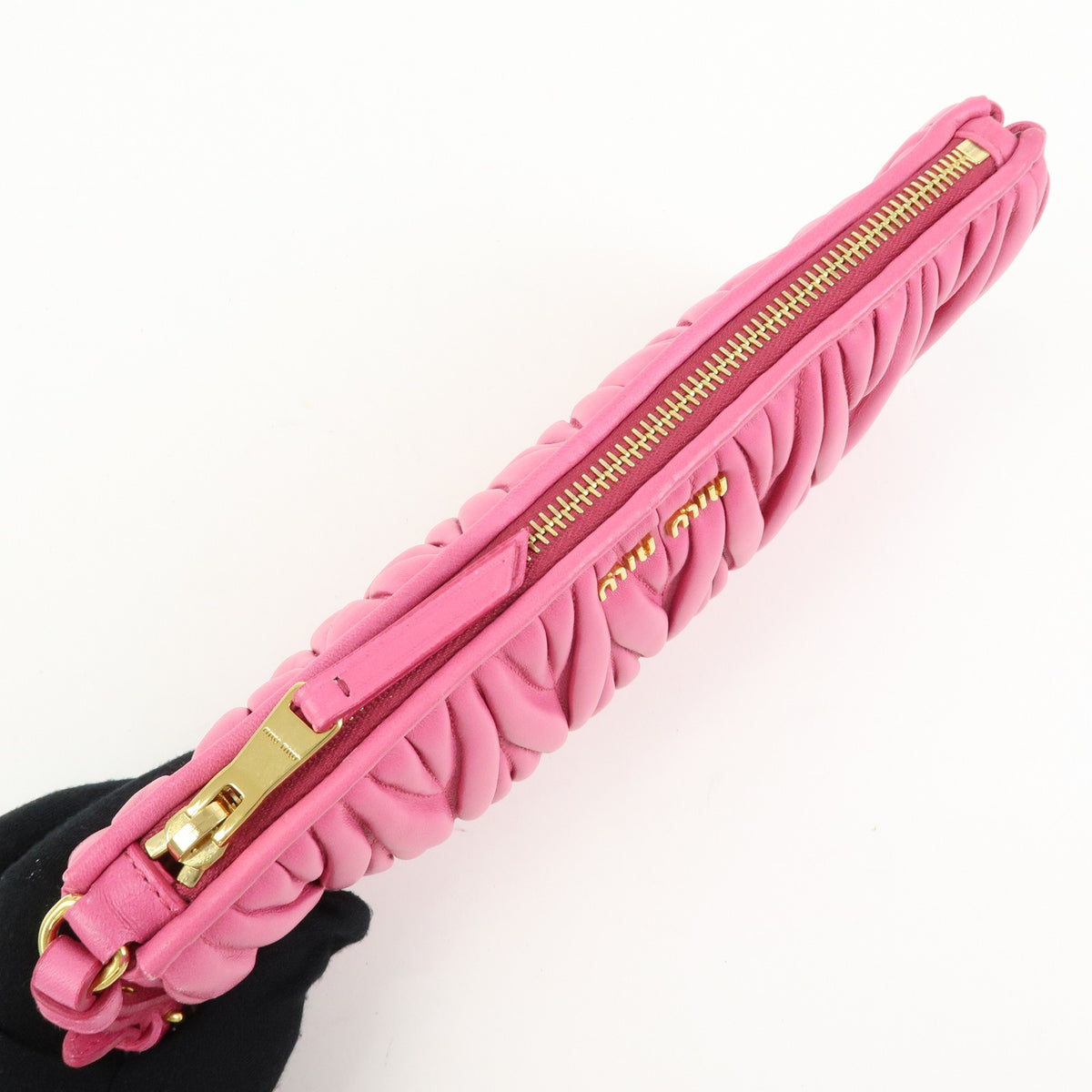 Miu Miu Zip Wristlet Matelasse Leather, Pink, Leather, Clutch