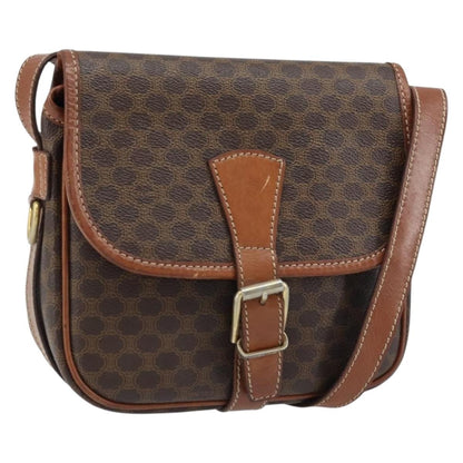 Celine Vintage Macadam Canvas and Leather, Brown, PVC, Shoulder Bag