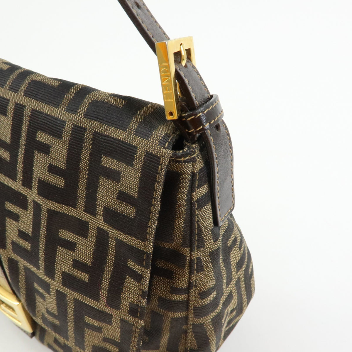 Fendi Round Flap Baguette Zucca Canvas, Brown, Canvas, Shoulder Bag
