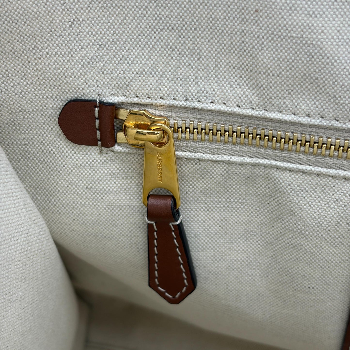 Burberry Freya Shopping Canvas with Leather, Beige, Canvas, Tote Bag