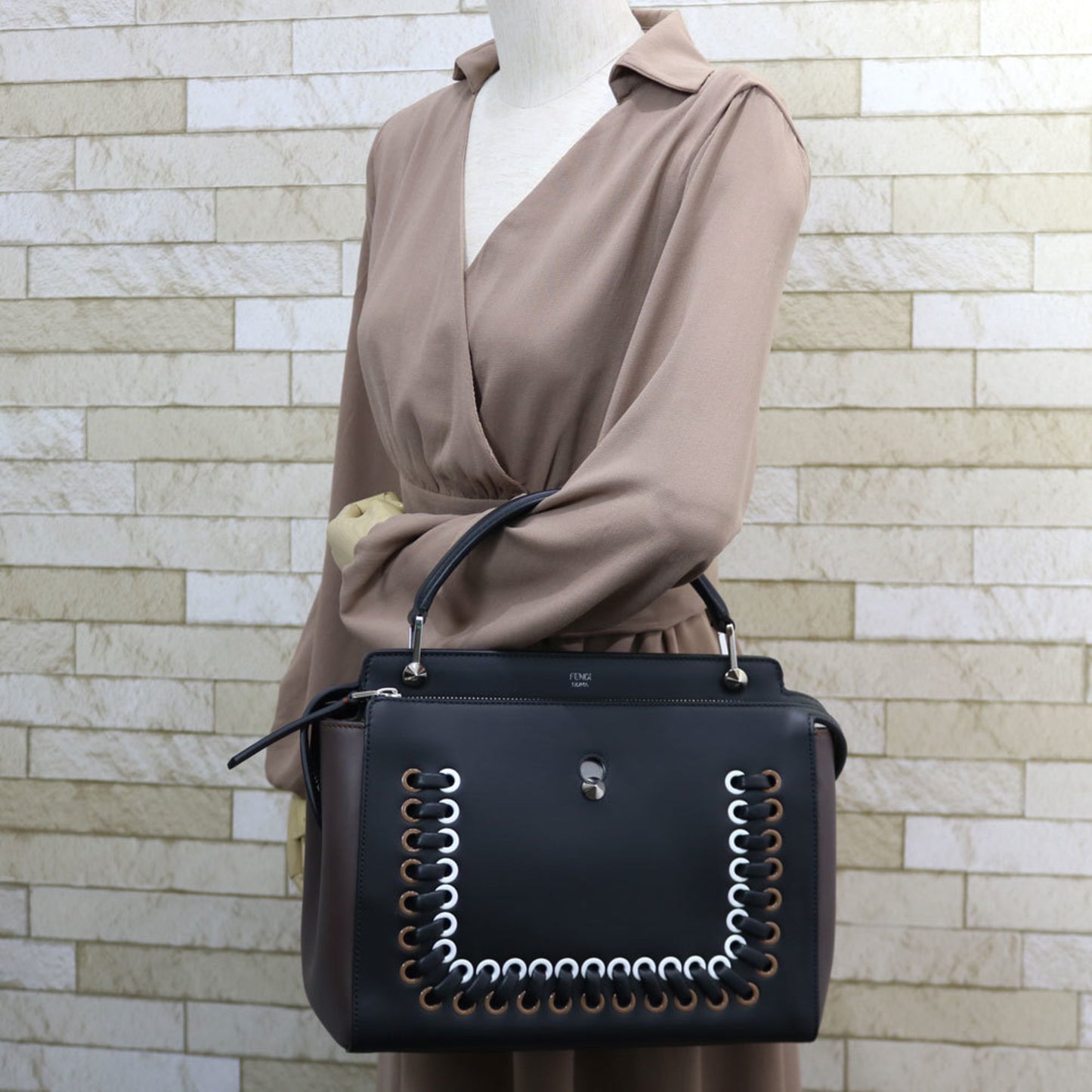 Fendi Dot Com, Black, Leather, handbag