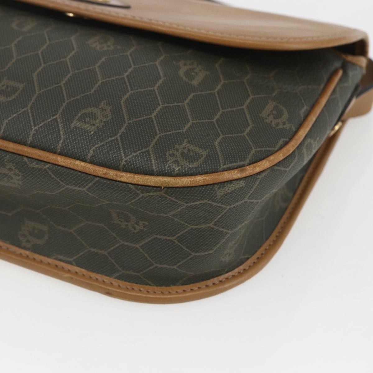 Christian Dior Vintage Honeycomb Flap Canvas and Leather, Khaki, Canvas, Shoulder Bag