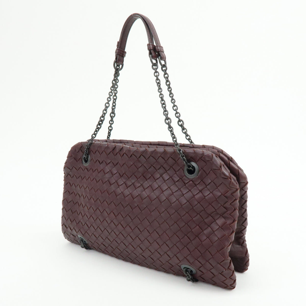 Bottega Veneta Double Chain Intrecciato Nappa, Burgundy, Leather, Tote Bag