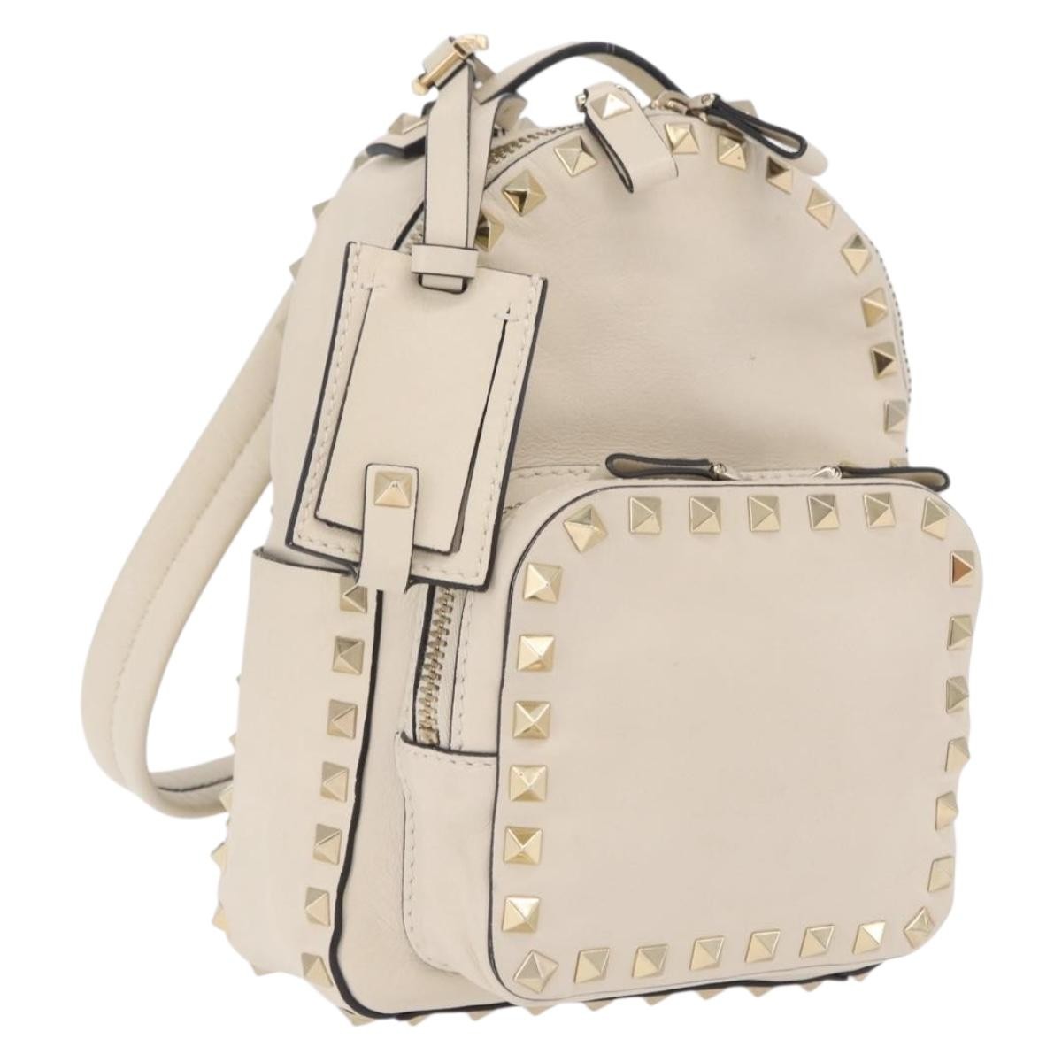 Valentino Garavani Rockstud Leather, Beige, Leather, Tote Bag
