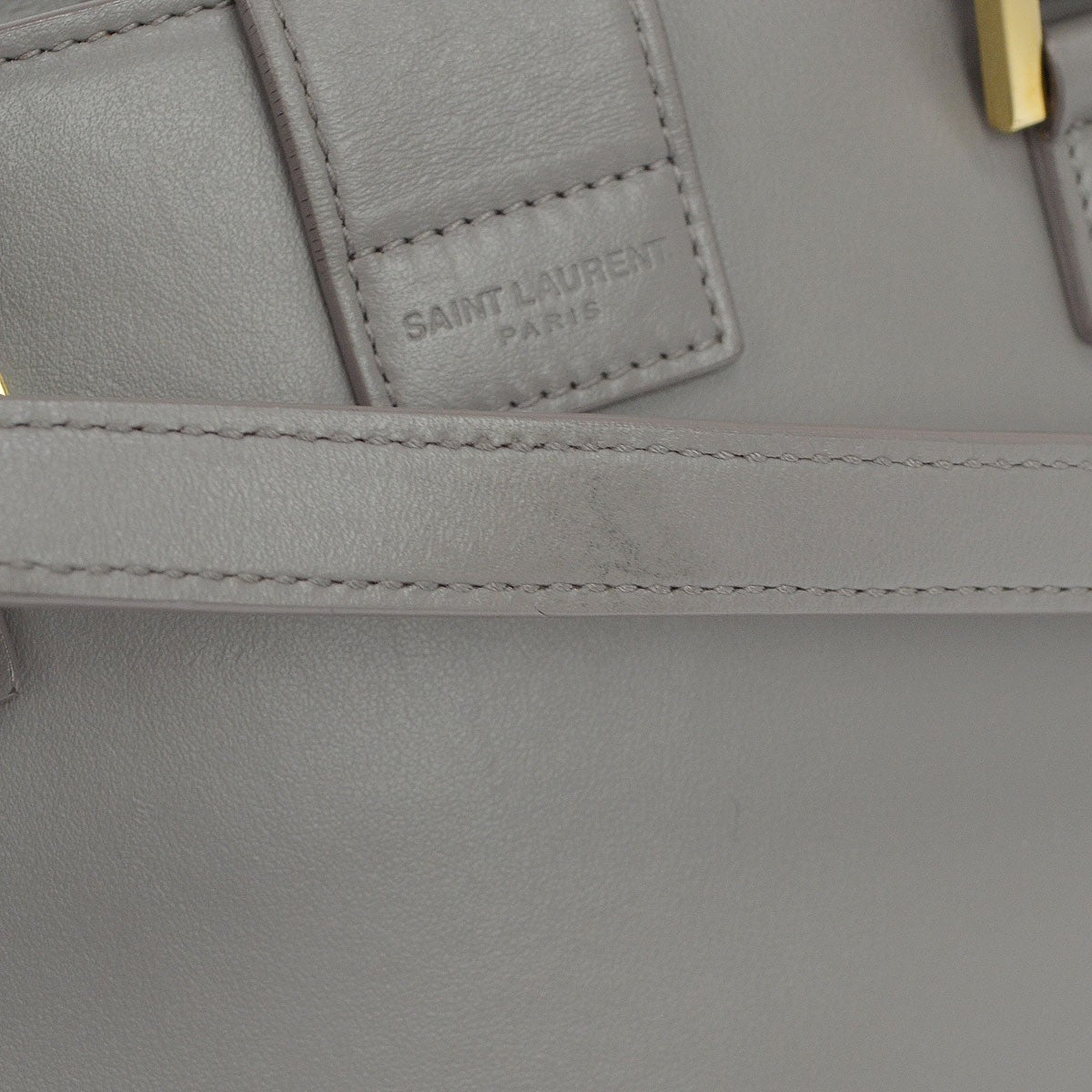 Saint Laurent Monogram Cabas Leather, Gray, Leather, Tote Bag