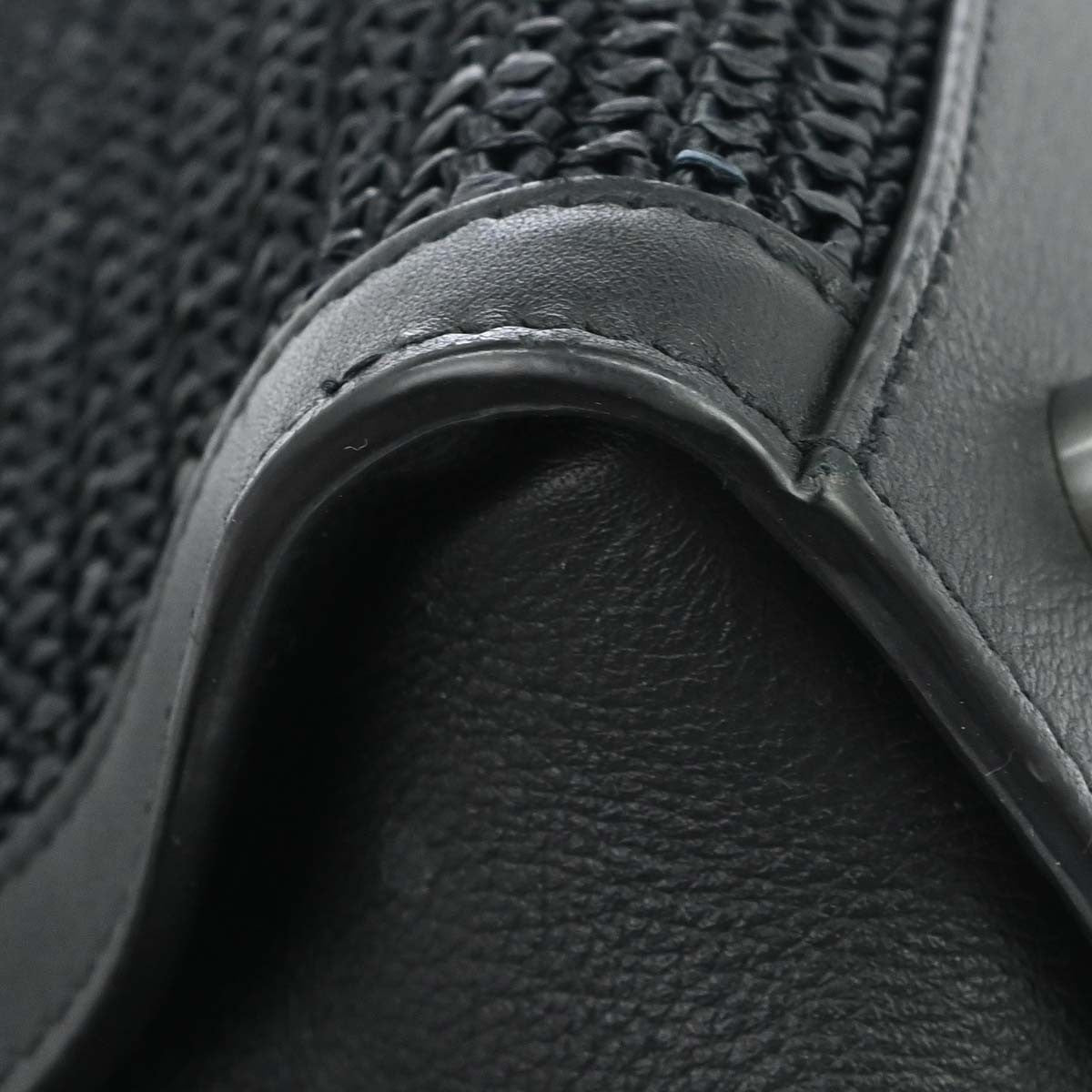 Saint Laurent Monogram Cabas Downtown Raffia and Leather, Black, Leather, Tote Bag
