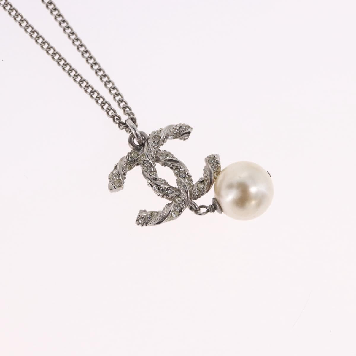 Chanel CC Pearl Drop Pendant Metal with Faux Pearl, Silver, Metal, Necklace