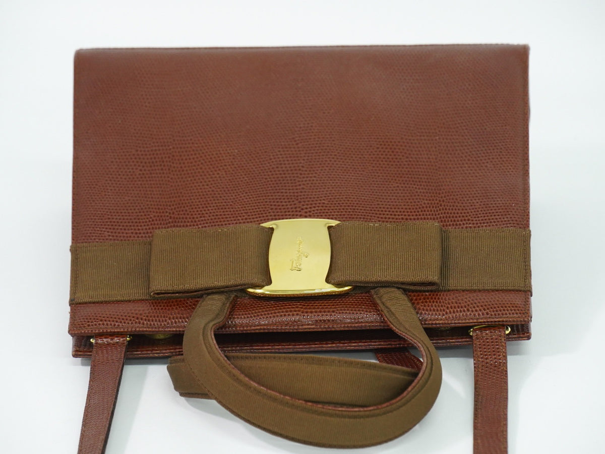 Salvatore Ferragamo Convertible Vara Bow Tote Leather, Brown, Leather, Handbag
