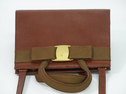 Salvatore Ferragamo Convertible Vara Bow Tote Leather, Brown, Leather, Handbag