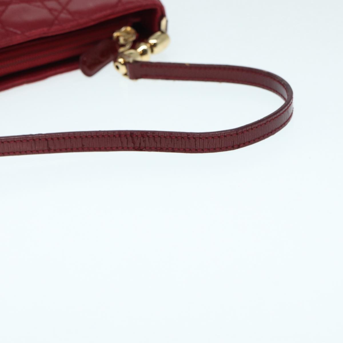 Christian Dior Lady Dior Zip Pochette Cannage Quilt Lambskin, Red, Leather, Clutch
