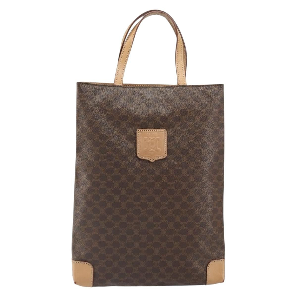 Celine Vintage Macadam Canvas and Leather, Brown, Canvas, Tote Bag