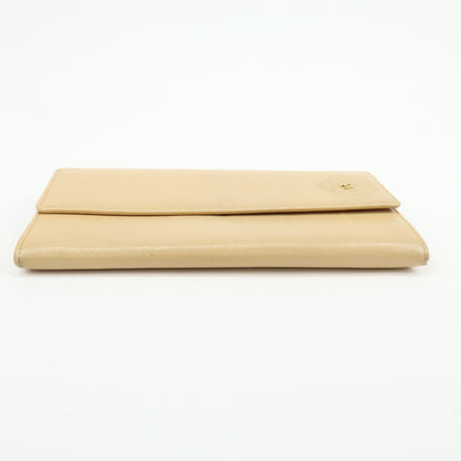 Chanel Camellia Flap Leather, Beige, Calfskin, Wallet
