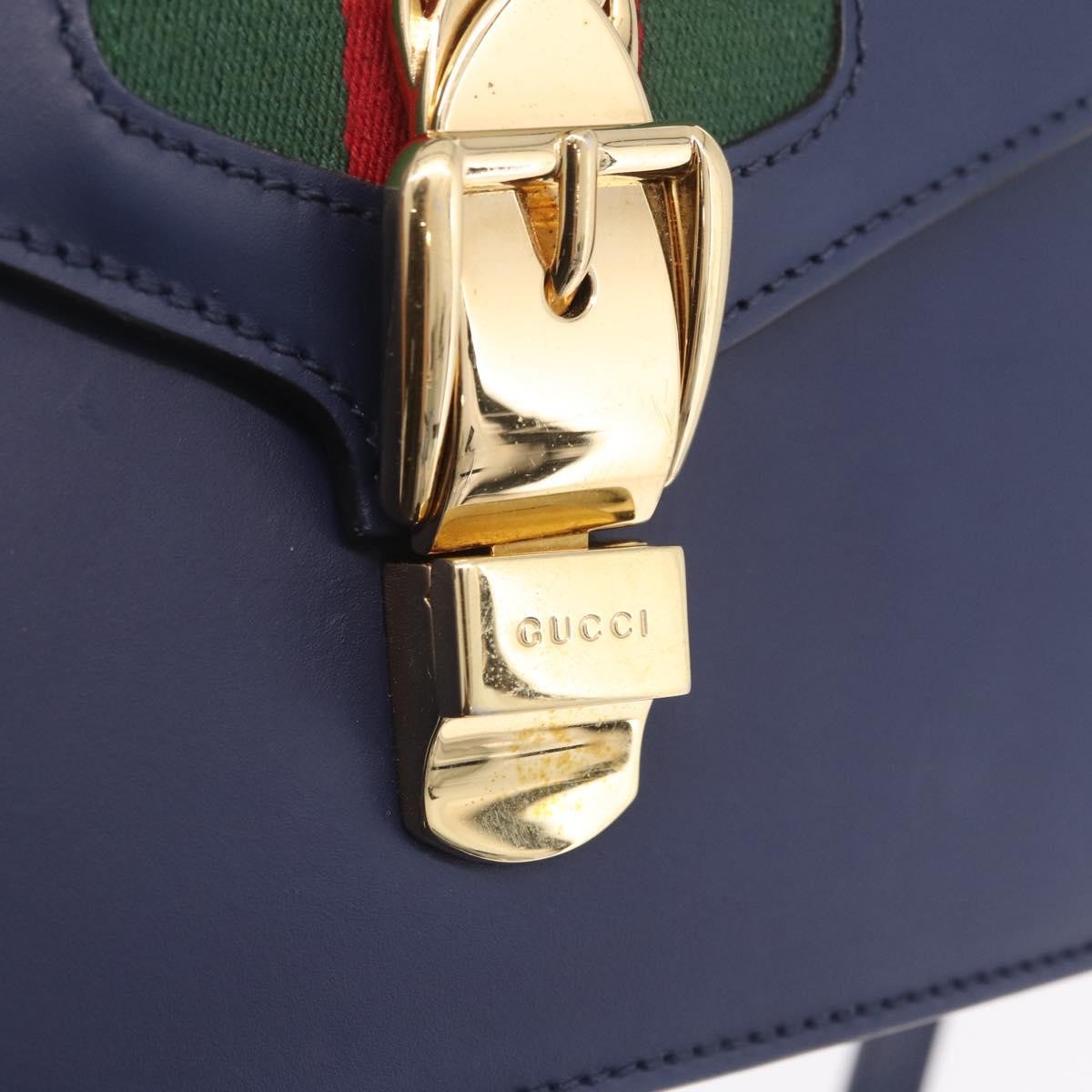 Gucci Sylvie Top Handle Leather, Navy, Leather, Handbag