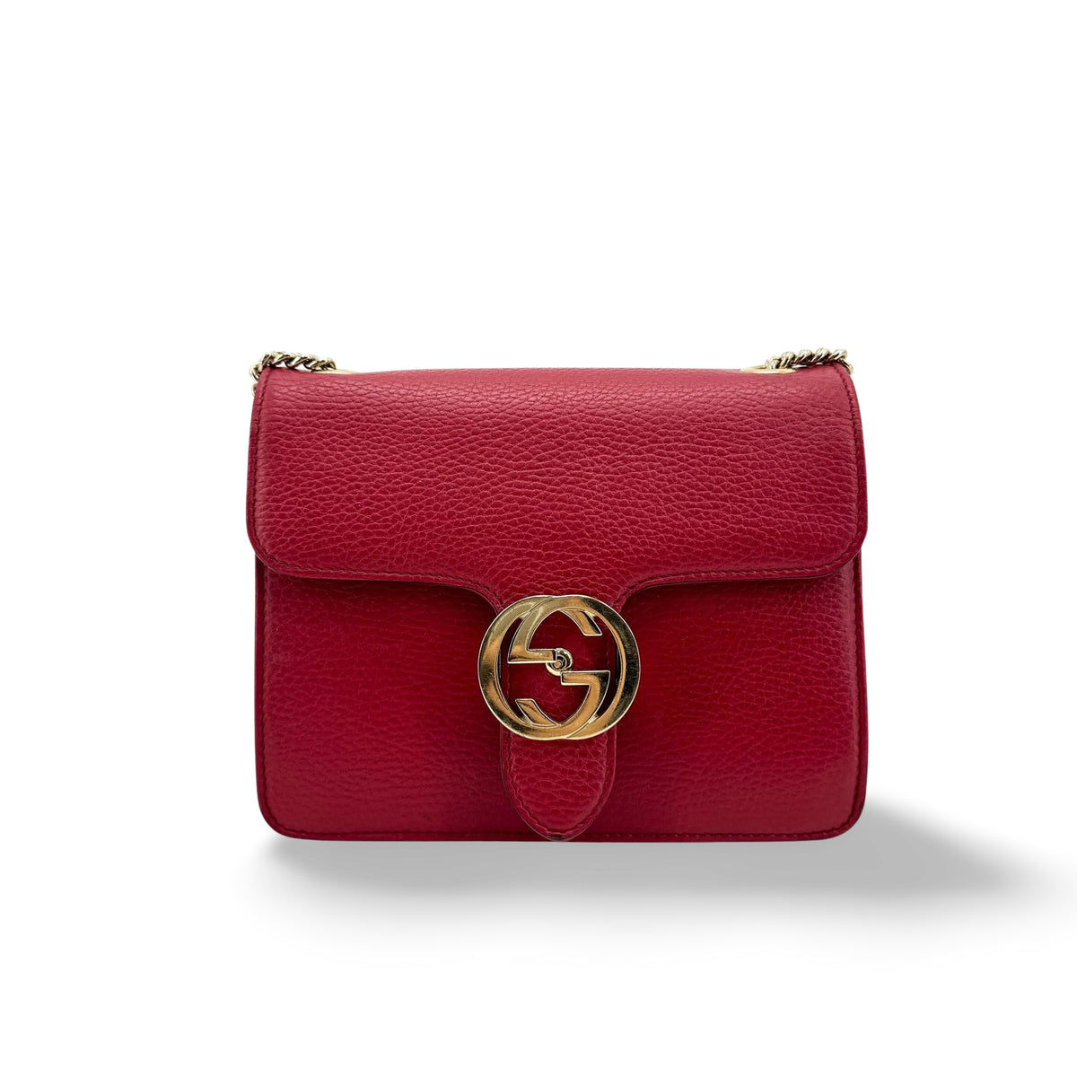 Gucci Interlocking Leather, Red, Leather, Shoulder Bag