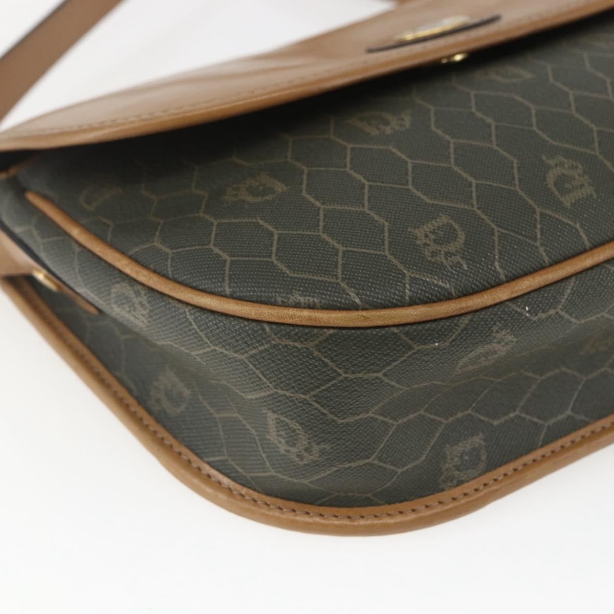Christian Dior Vintage Honeycomb Flap Canvas and Leather, Khaki, Canvas, Shoulder Bag