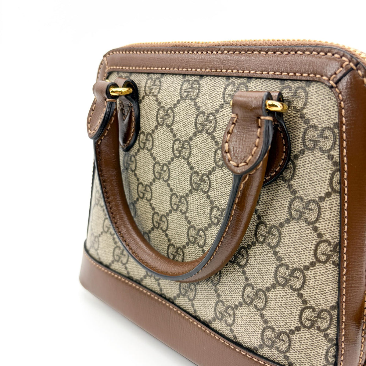 Gucci Horsebit 1955 Top Handle GG Coated Canvas with Leather, Brown, Canvas, Handbag