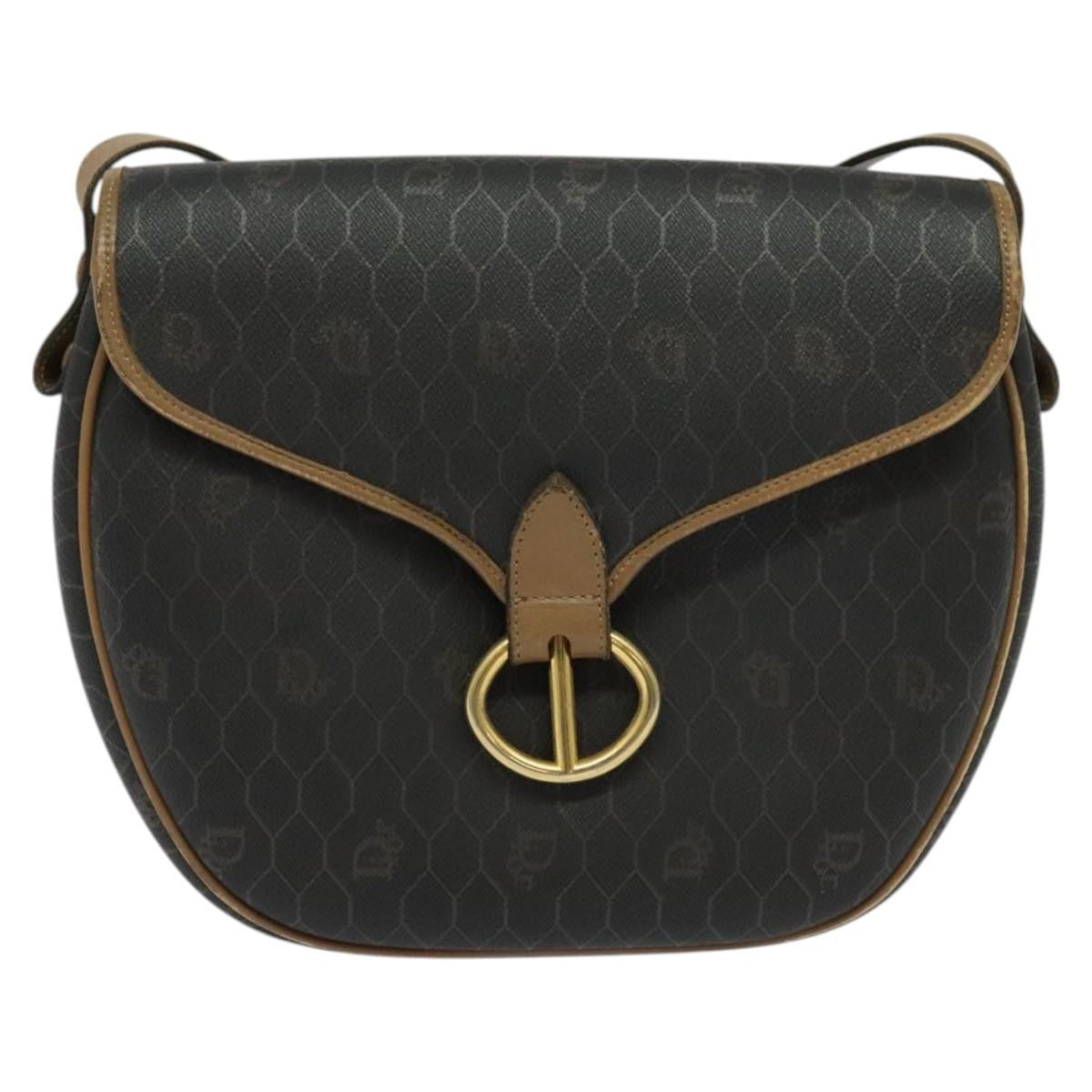 Christian Dior Vintage Honeycomb Flap Canvas and Leather, Black, Canvas, Shoulder Bag