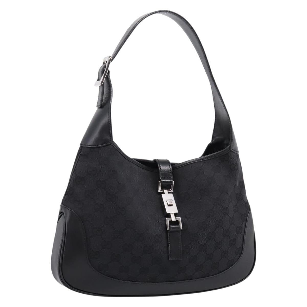 Gucci Jackie O Hobo GG Canvas with Leather, Black, Canvas, Shoulder Bag