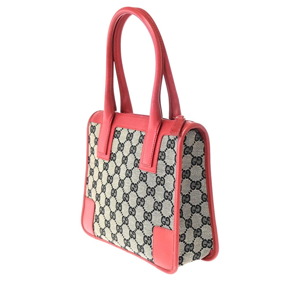 Gucci Vintage Zip Tote GG Canvas with Leather, Gray, Canvas, Tote Bag
