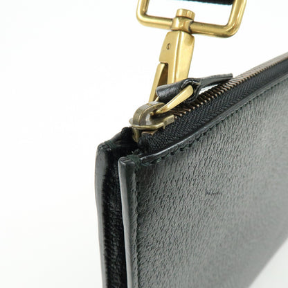 Gucci Web Strap Front Zip Messenger Leather, Black, Leather, Handbag