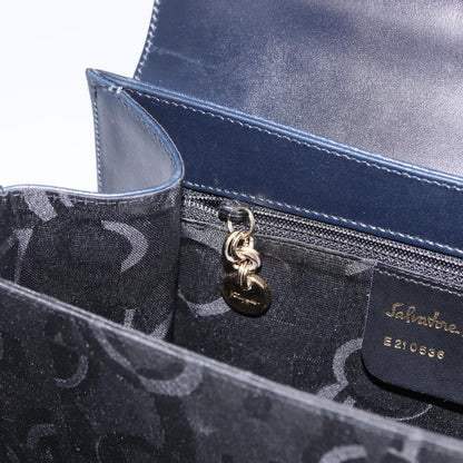 Salvatore Ferragamo Convertible Top Handle Leather, Navy, Leather, Handbag