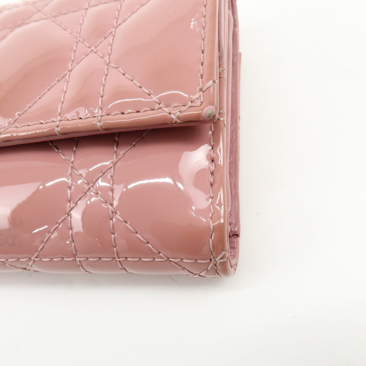 Christian Dior Lady Dior Cannage Quilt Leather, Pink, Patent Leather, Wallet