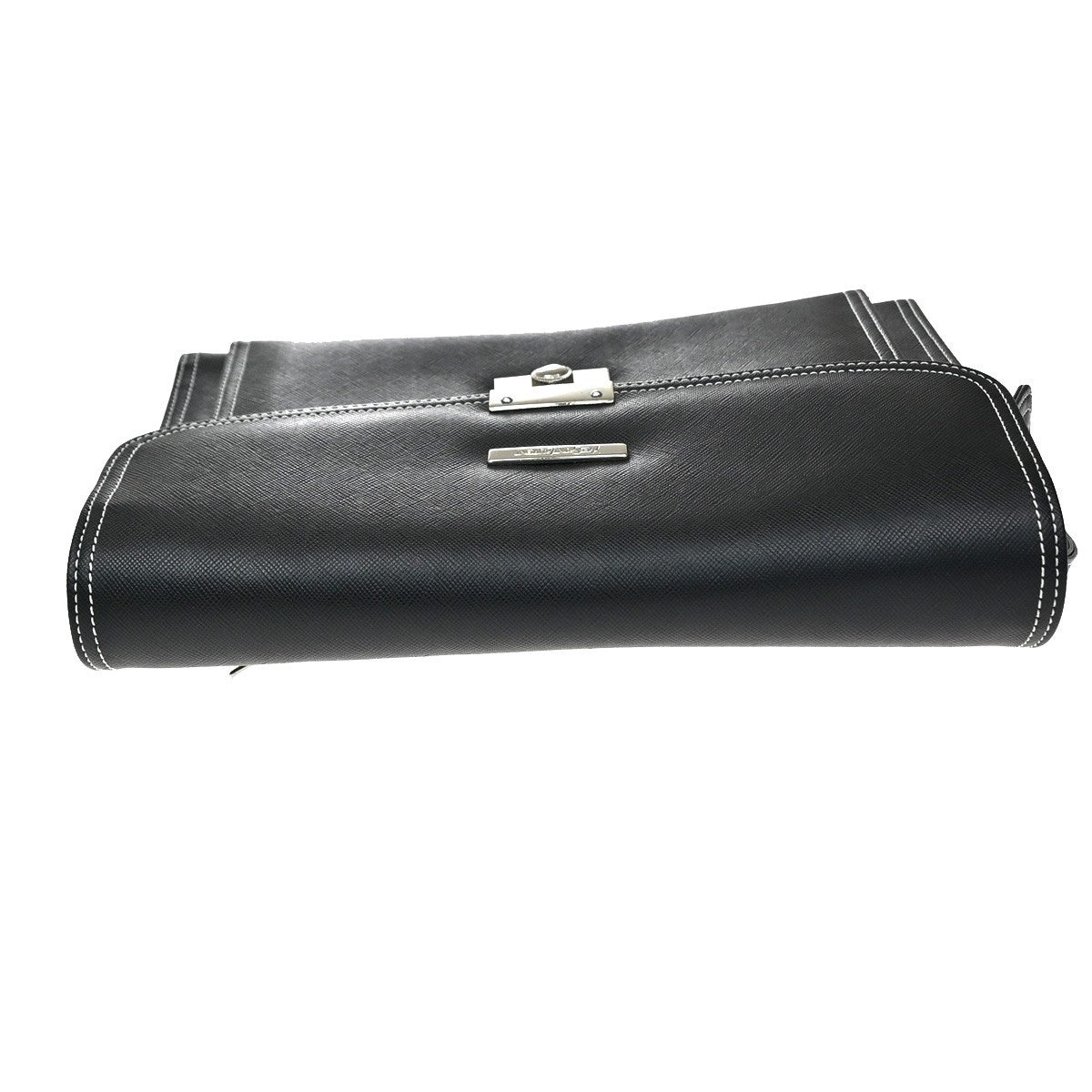 Saint Laurent Front Logo Plaque Convertible Clutch Leather, Black, Leather, Clutch