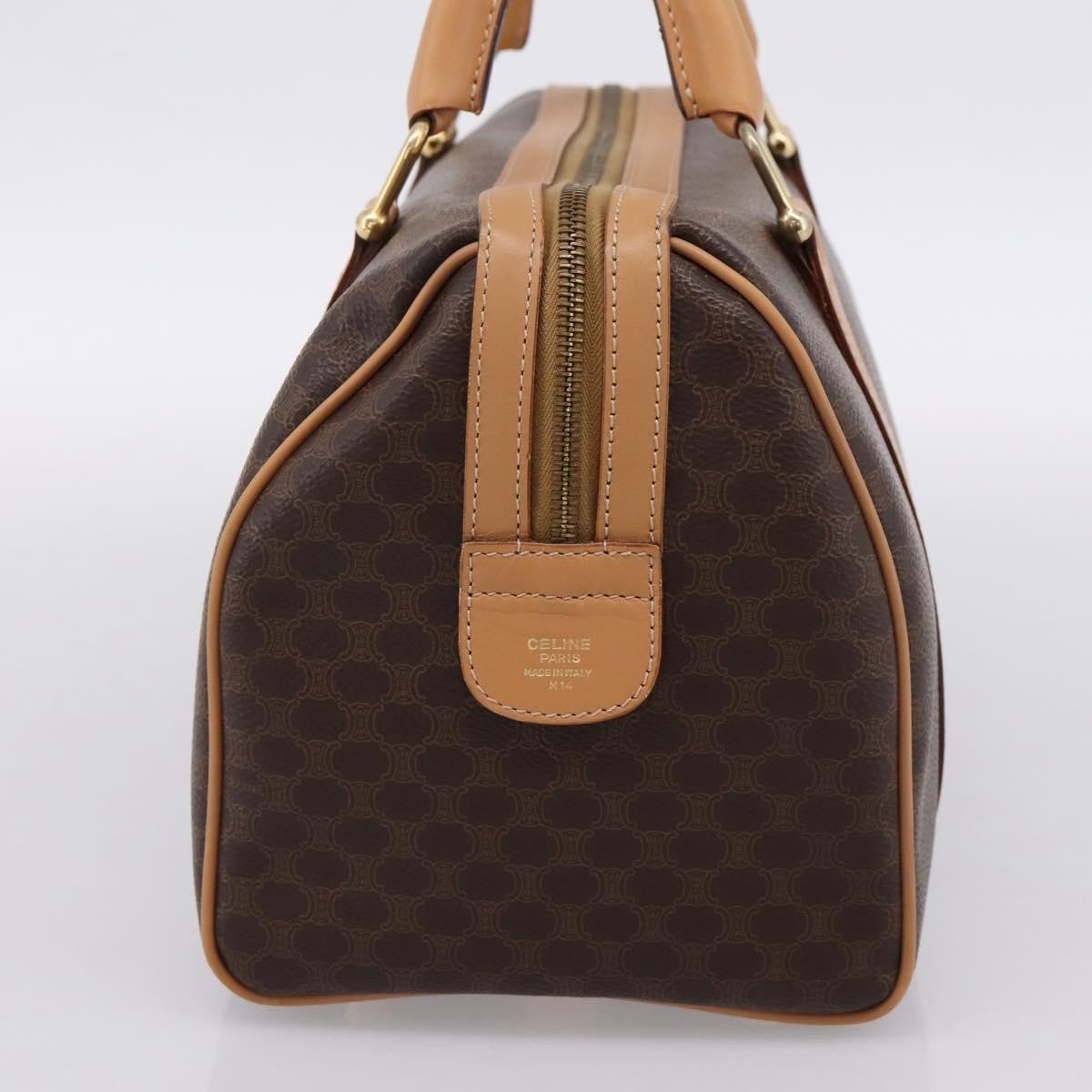 Celine Boston Triomphe XL Coated Canvas, Brown, PVC, Handbag