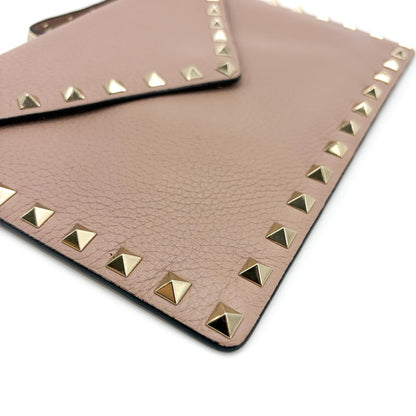 Valentino Garavani Rockstud Envelope Wristlet Clutch Leather, Beige, Leather, Clutch