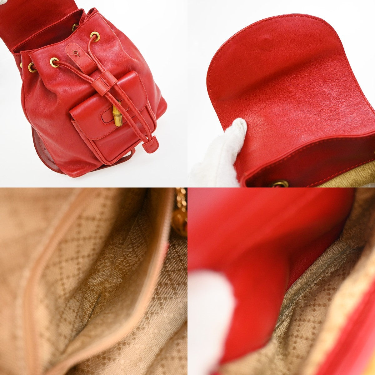 Gucci Vintage Bamboo Leather, Red, Leather, Backpack